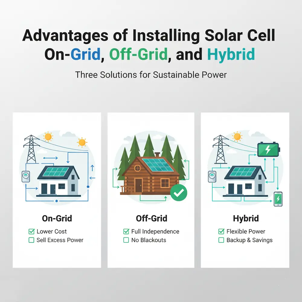 Advantages of installing solar cell on grid off grid and hybrid